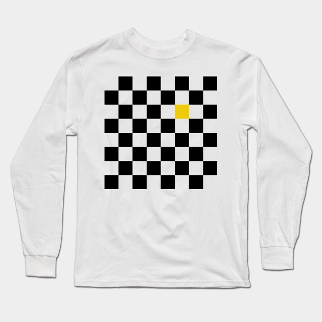 Checkered Black and White with One Yellow Square Long Sleeve T-Shirt by AbstractIdeas